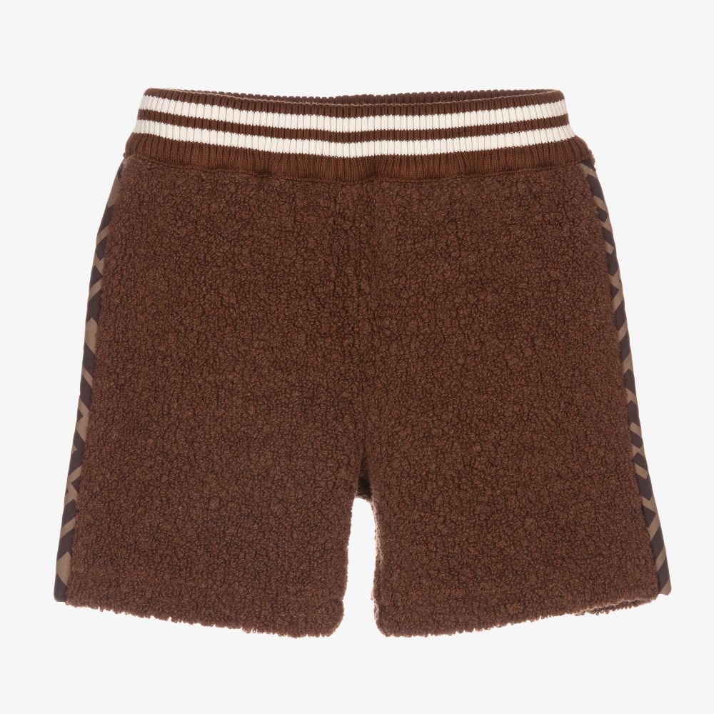 Fendi - Brown Wool Bouclé Logo Shorts | Childrensalon