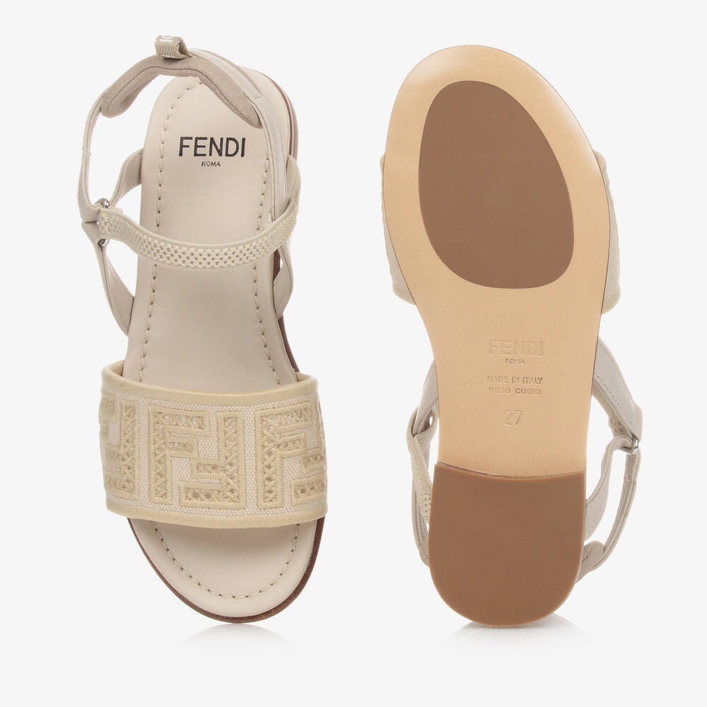 Fendi-Canvas & Leather Logo Sandals  | Childrensalon Outlet
