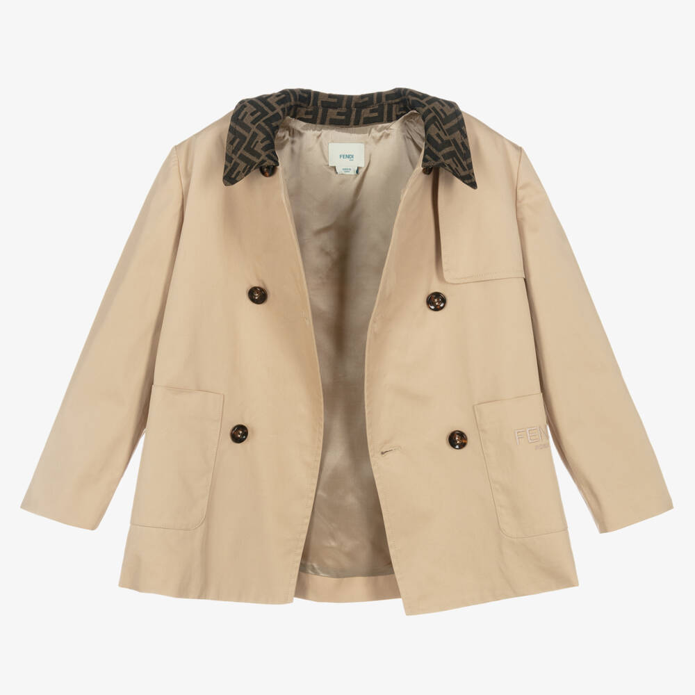Fendi-Children's Beige Cotton Trench Coat | Childrensalon Outlet