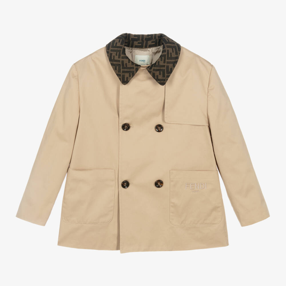 Fendi-Children's Beige Cotton Trench Coat | Childrensalon Outlet