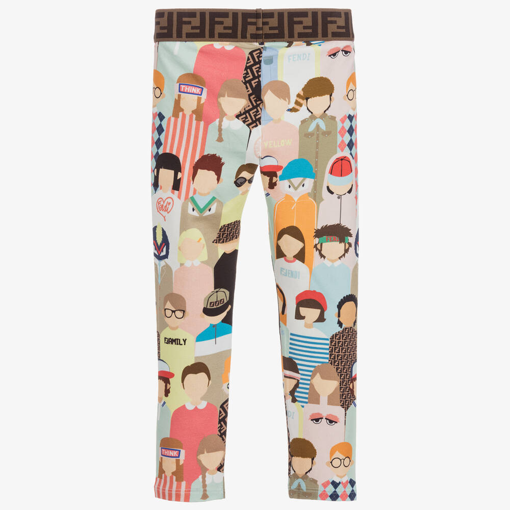 Fendi-ليغنغز قطن جيرسي بطبعة ملونة للبنات | Childrensalon Outlet