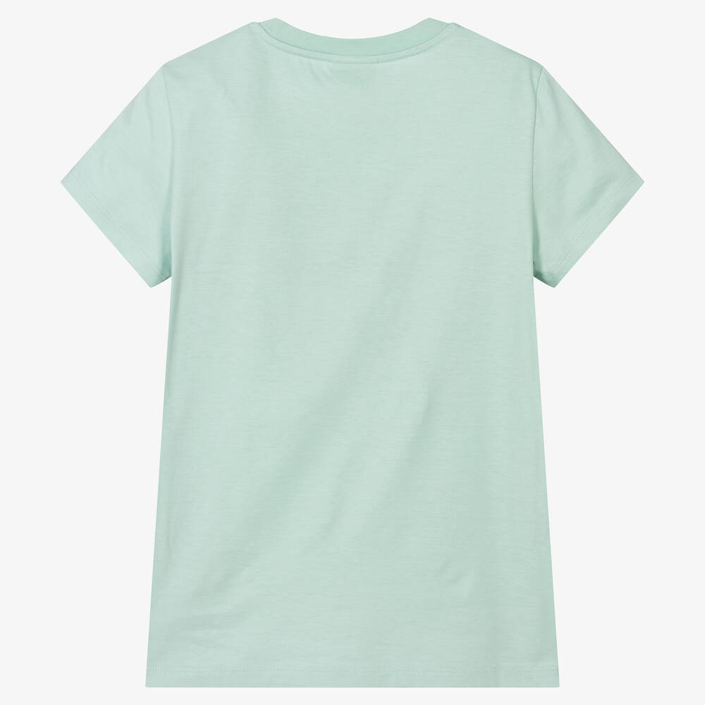 Fendi Girls Aqua Blue Cotton Logo T Shirt Childrensalon Outlet