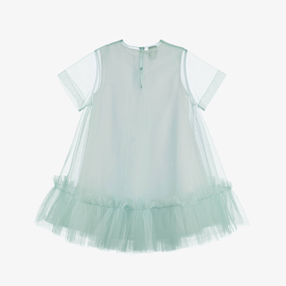 Fendi-فستان تول ناعم باللون النعناعي للبنات | Childrensalon Outlet