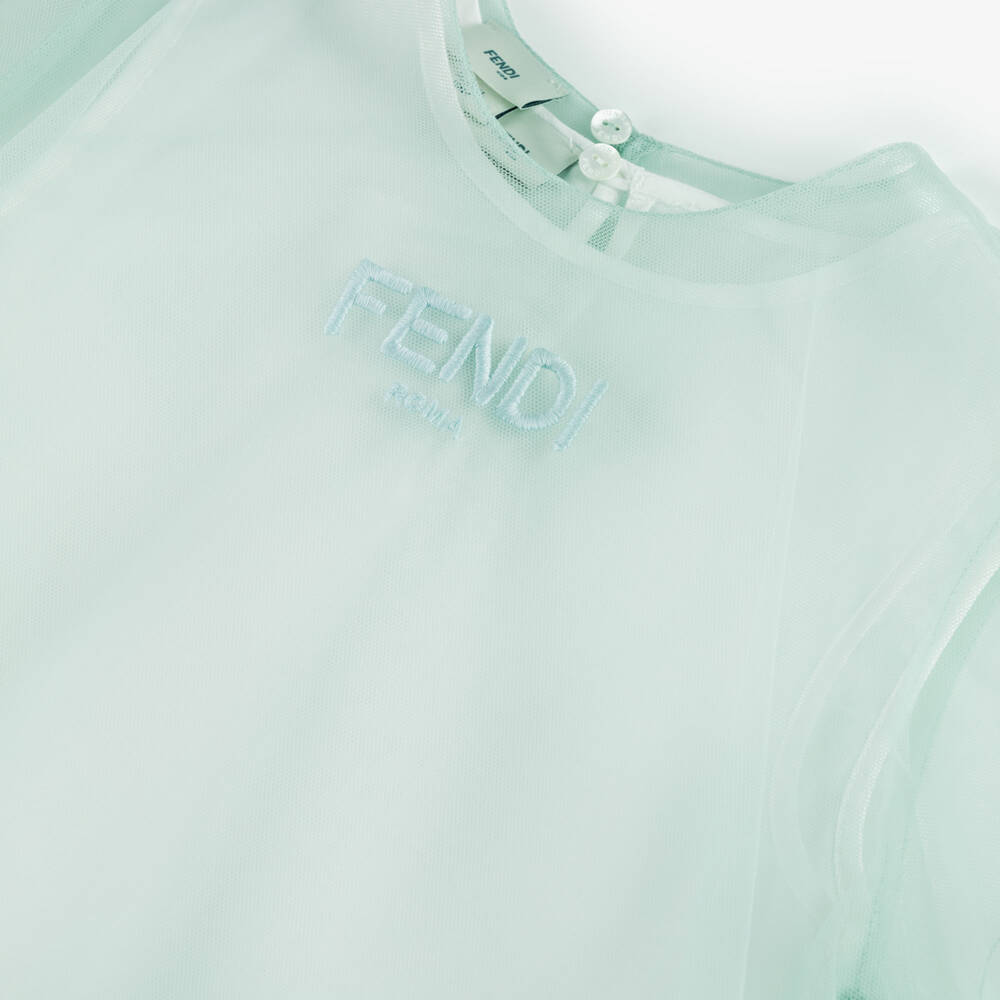 Fendi-فستان تول ناعم باللون النعناعي للبنات | Childrensalon Outlet