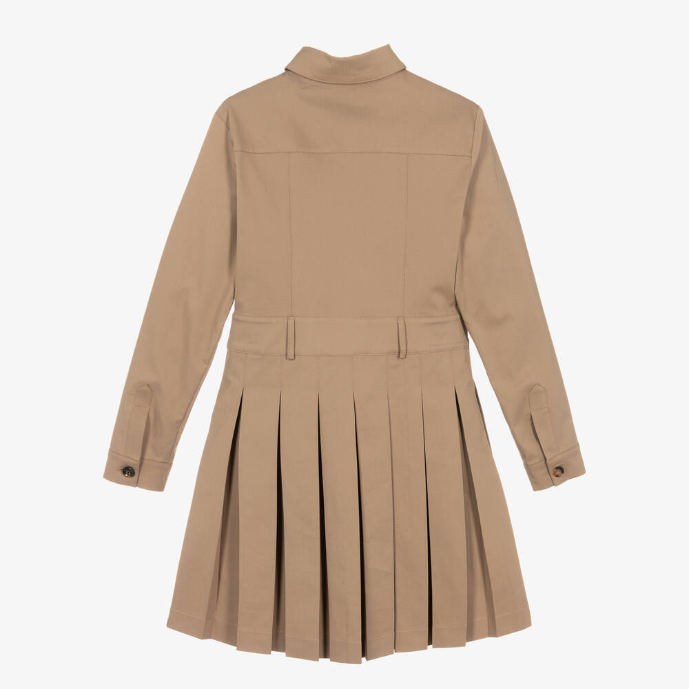 Fendi-Girls Beige Cotton FF Baguette Dress | Childrensalon Outlet