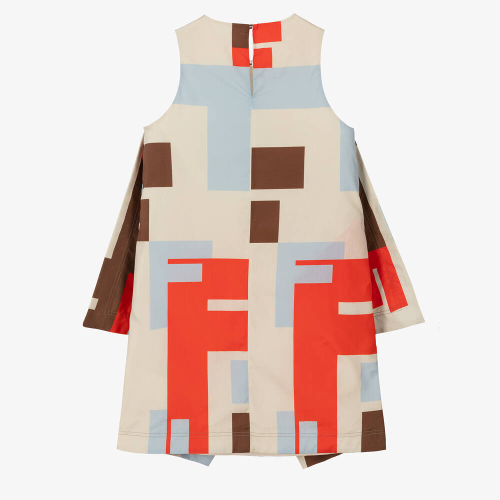Fendi-Платье из бежевого хлопка с логотипом для девочек | Childrensalon Outlet