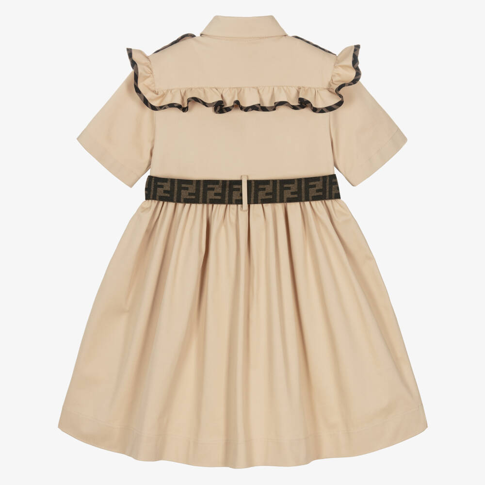 Fendi-Платье из бежевого хлопкового твила для девочек | Childrensalon Outlet