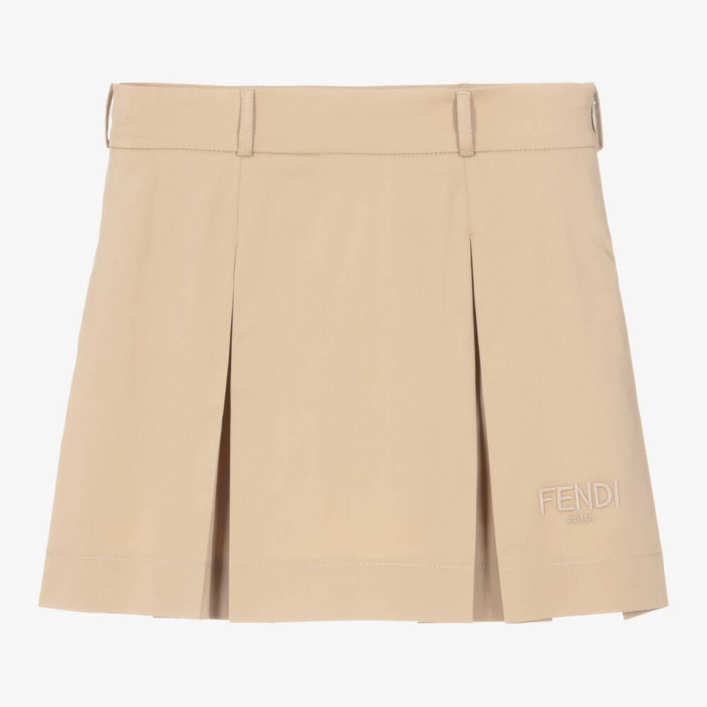Fendi-Girls Beige Cotton Twill Skirt | Childrensalon Outlet