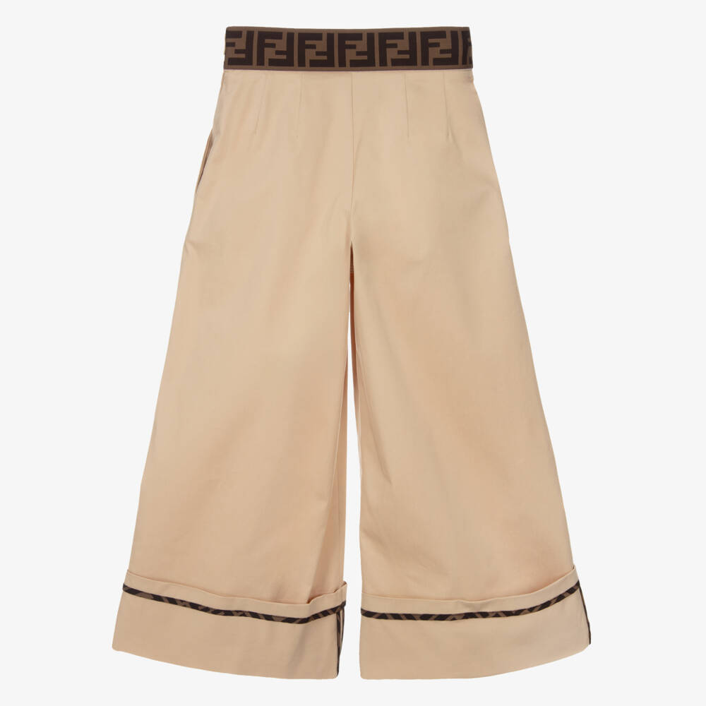 Fendi-Бежевые хлопковые брюки клеш для девочек | Childrensalon Outlet
