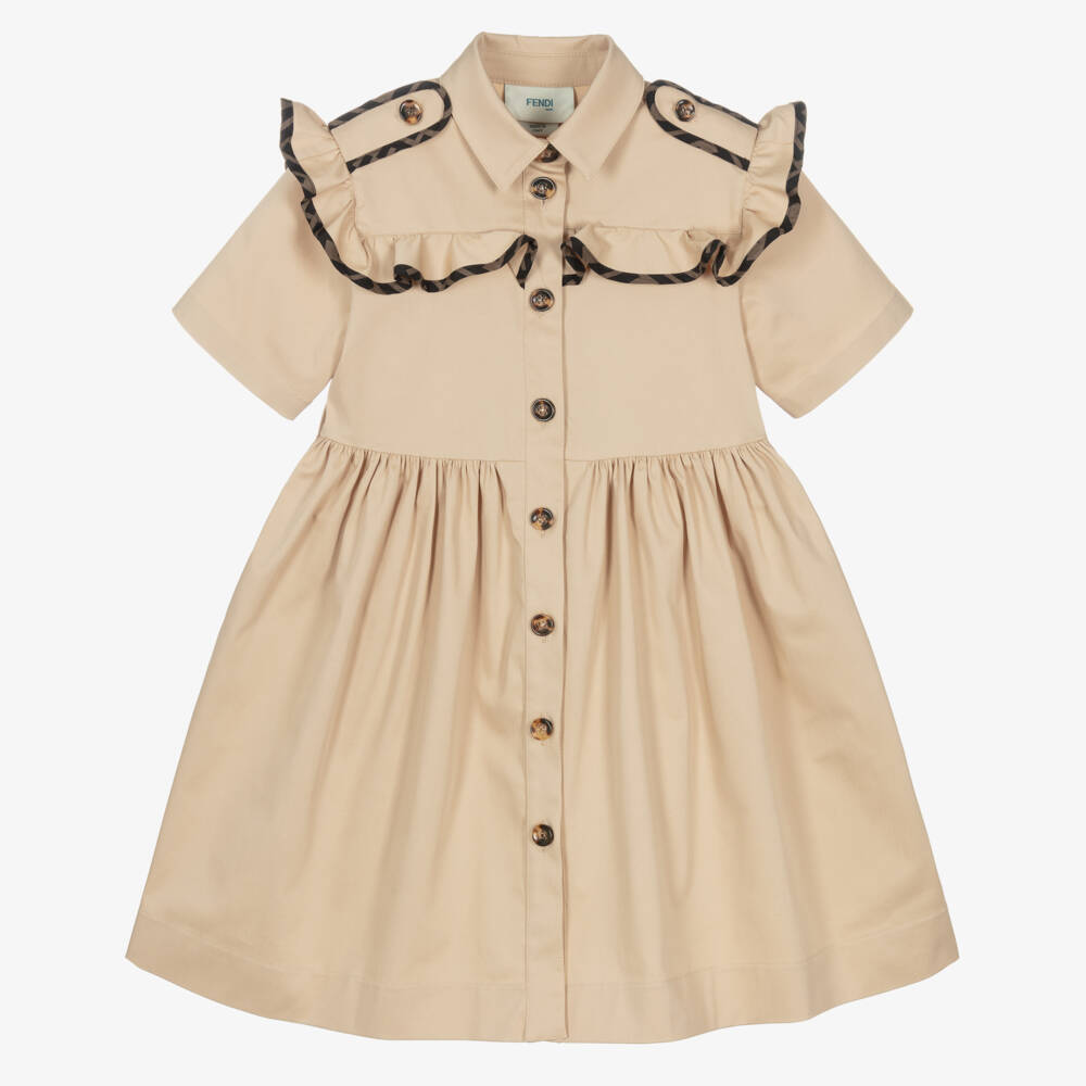 Fendi-فستان بيج من القطن التويل للبنات | Childrensalon Outlet