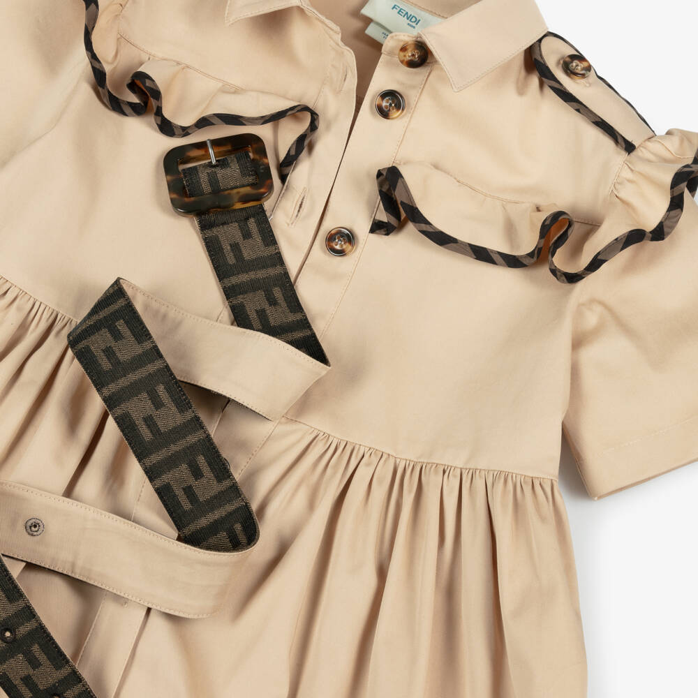 Fendi-فستان بيج من القطن التويل للبنات | Childrensalon Outlet