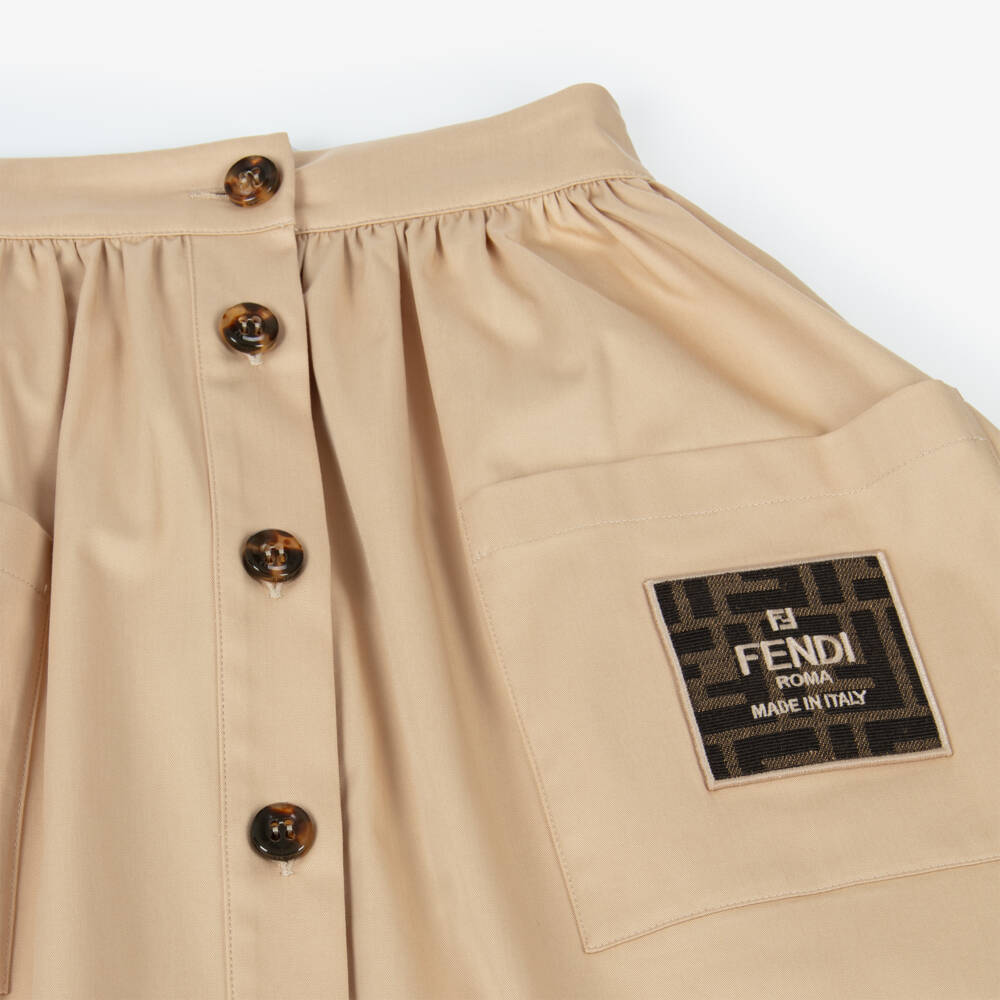 Fendi-Girls Beige FF Logo Cotton Skirt | Childrensalon Outlet