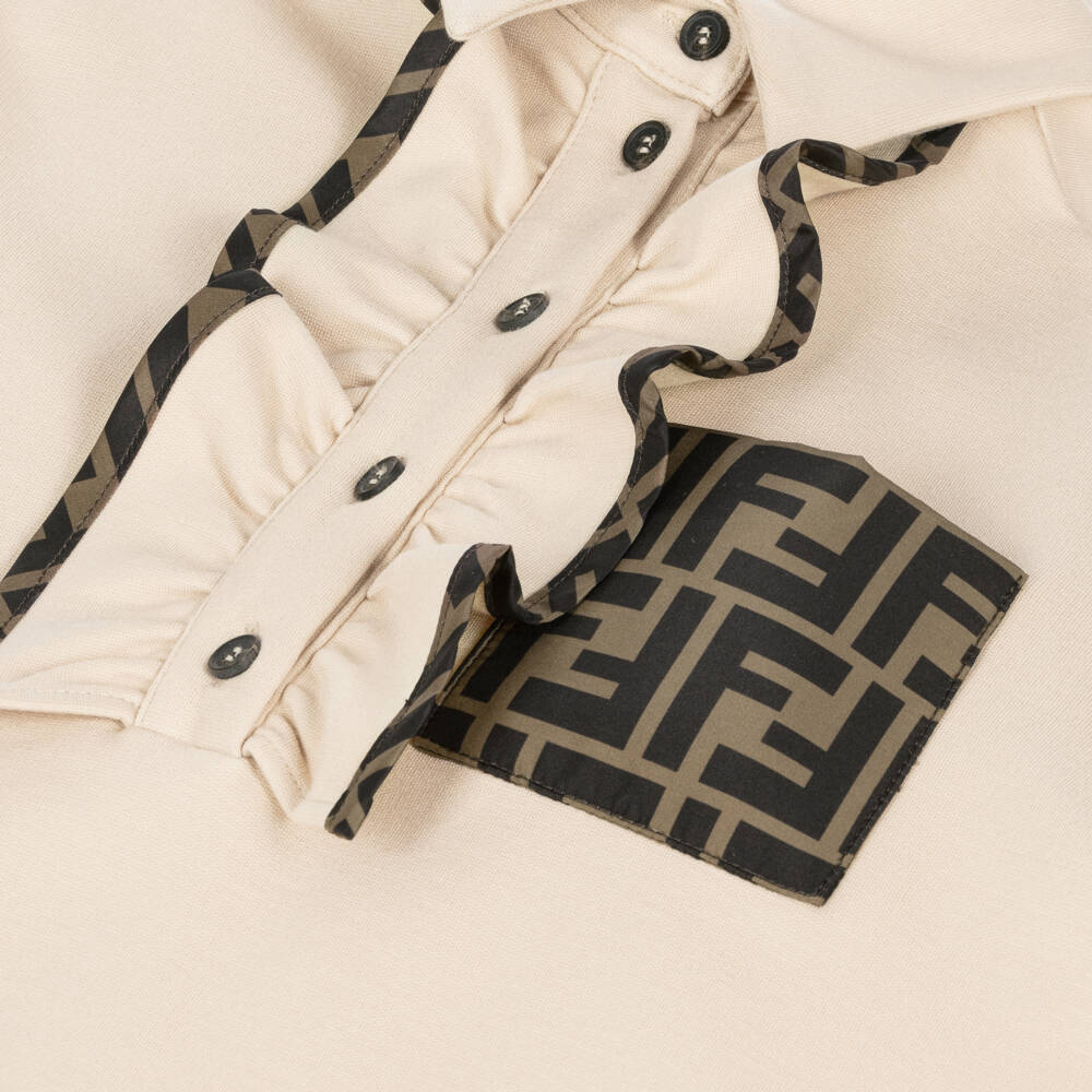 Fendi-Girls Beige FF Milano Jersey Dress | Childrensalon Outlet