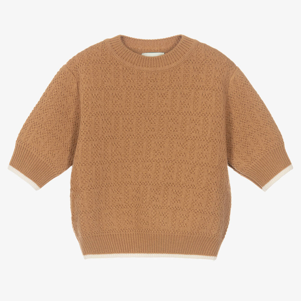 Fendi - Girls Beige Knitted Sweater | Childrensalon