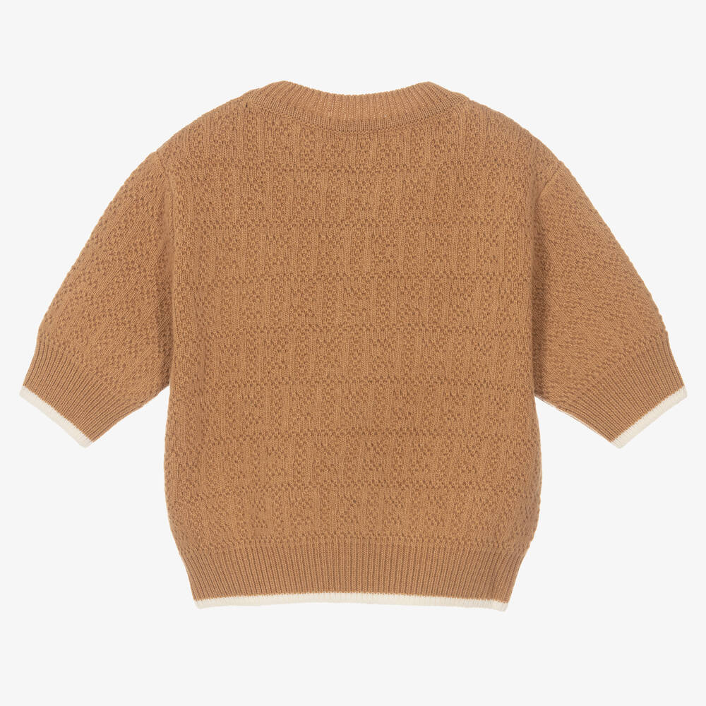 Fendi-Girls Beige Knitted Sweater | Childrensalon Outlet