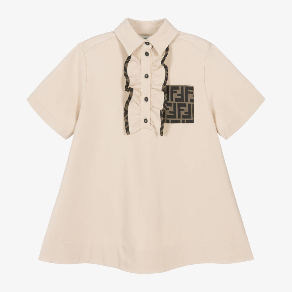 Fendi-Girls Beige Ruffle Milano Dress | Childrensalon Outlet