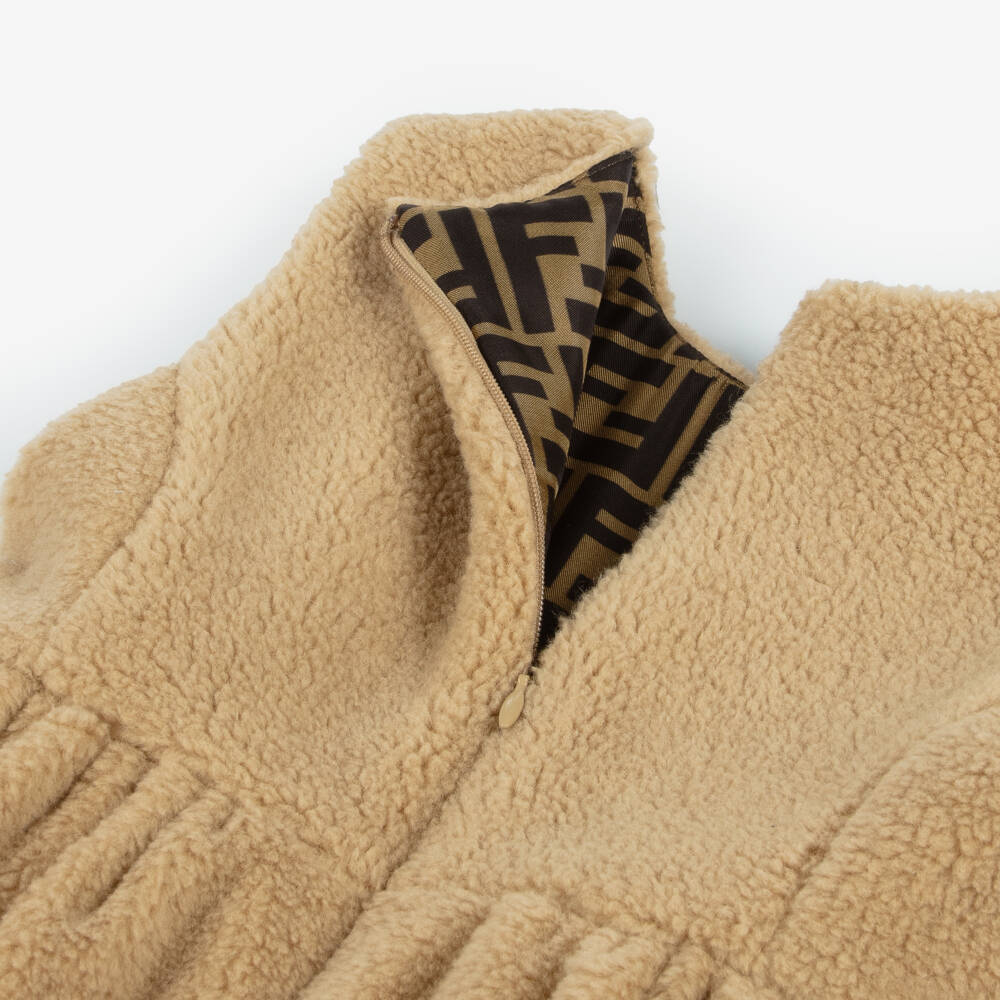 Fendi-فستان صوف بيج دافئ للبنات | Childrensalon Outlet