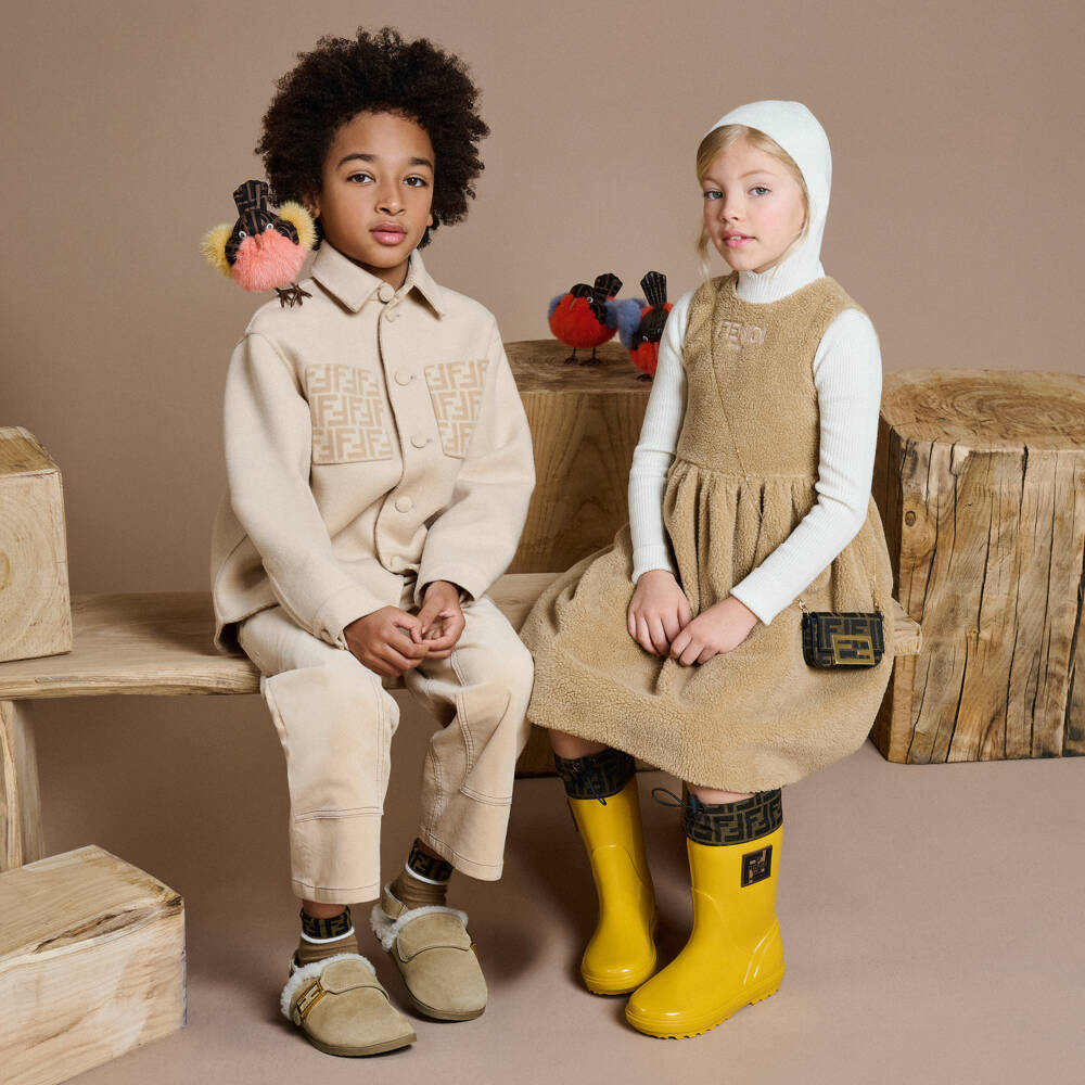 Fendi-فستان صوف بيج دافئ للبنات | Childrensalon Outlet