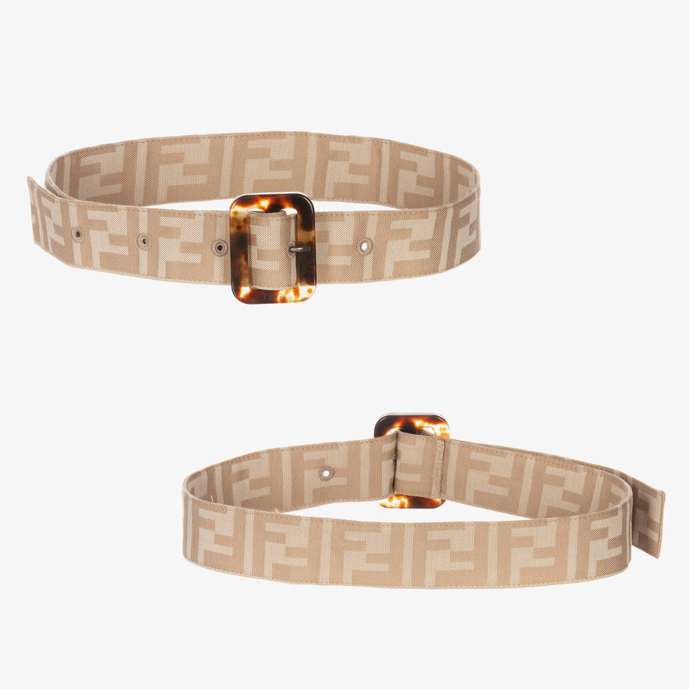 Fendi-Girls Beige & White Cotton FF Logo Dress  | Childrensalon Outlet