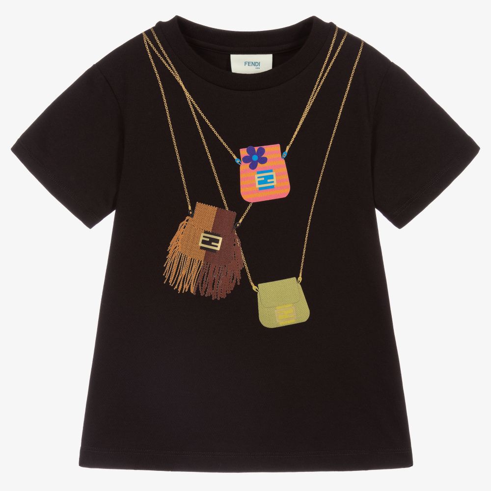 Fendi - T-shirt noir en coton à imprimé sac Fille | Childrensalon