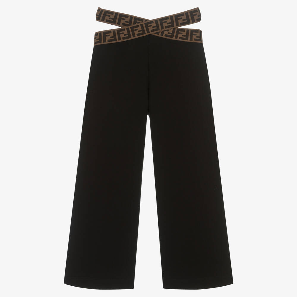 Fendi-Girls Black Cotton FF Logo Trousers | Childrensalon Outlet