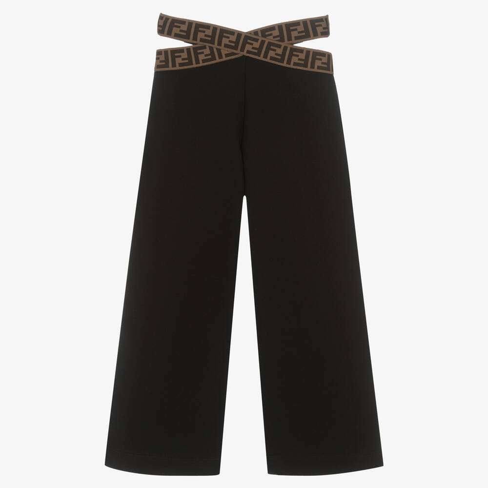 Fendi Girls Black Cotton FF Logo Trousers