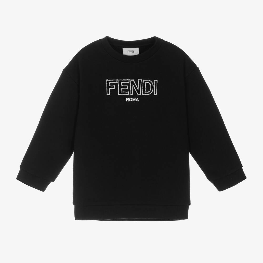 Fendi-Girls Black Cotton Sweatshirt | Childrensalon Outlet