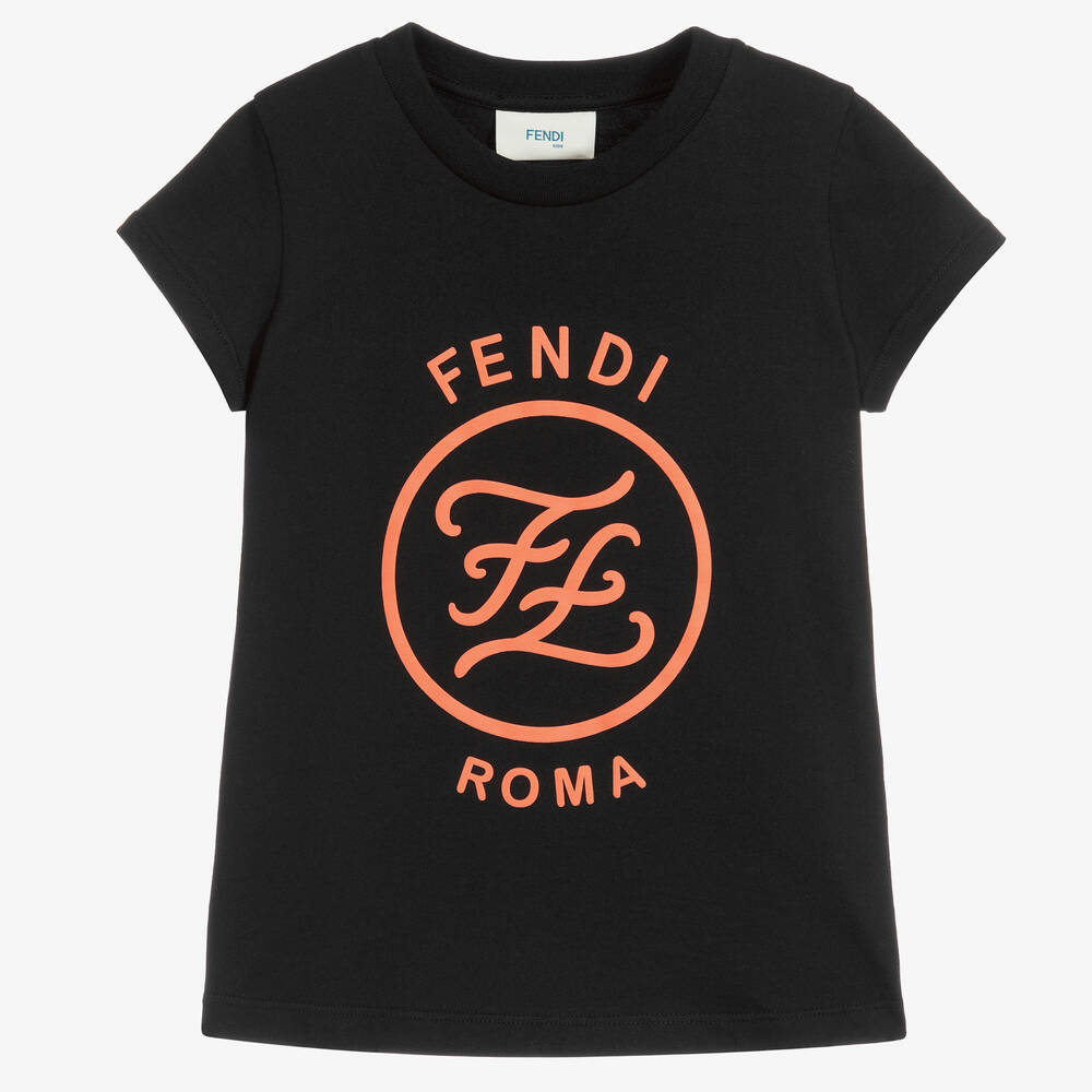 Fendi - Girls Black Cotton T-Shirt | Childrensalon