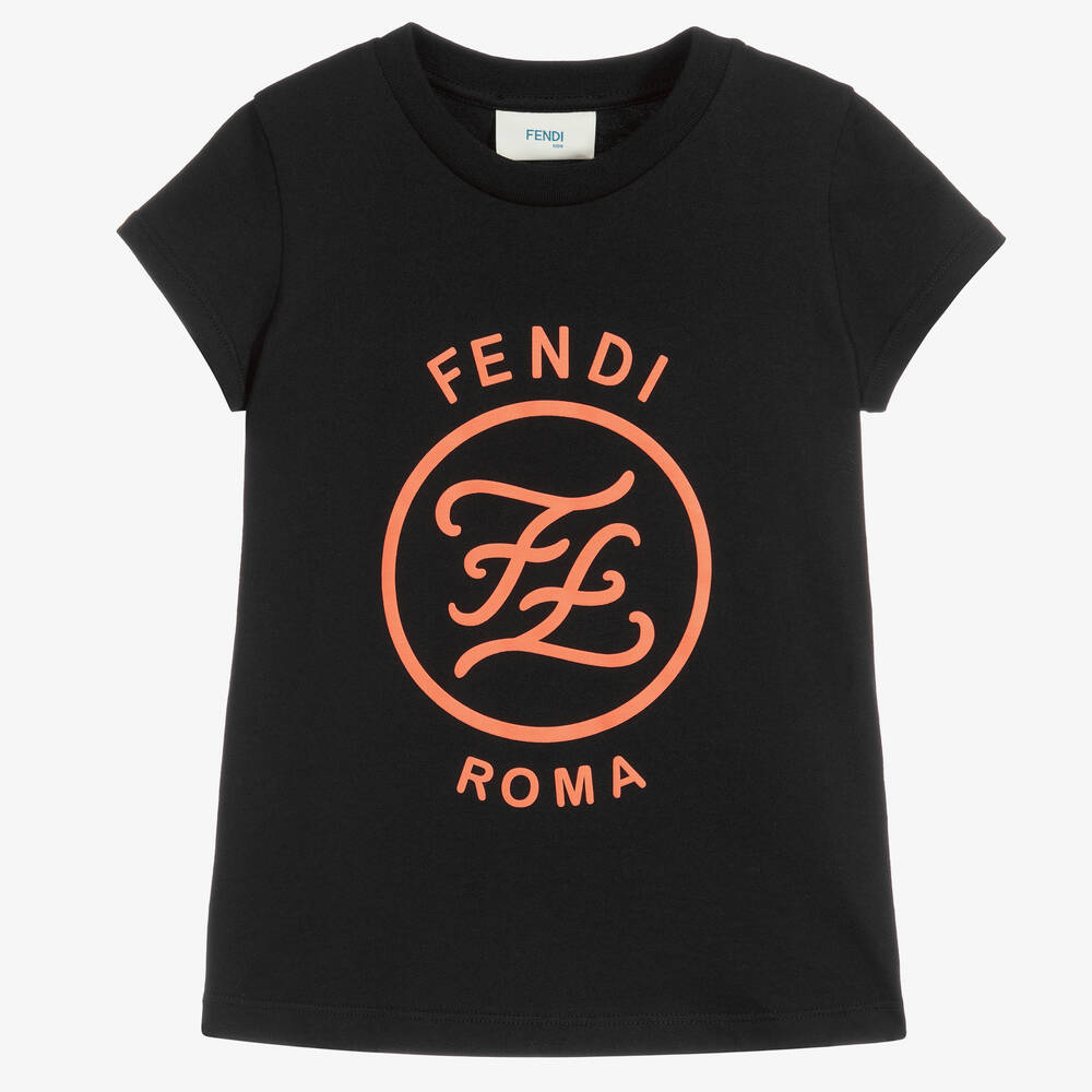 Fendi - تيشيرت قطن لون أسود للبنات | Childrensalon