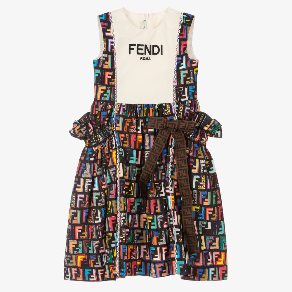 Fendi - Черное хлопковое платье с принтом FF для девочек  | Childrensalon