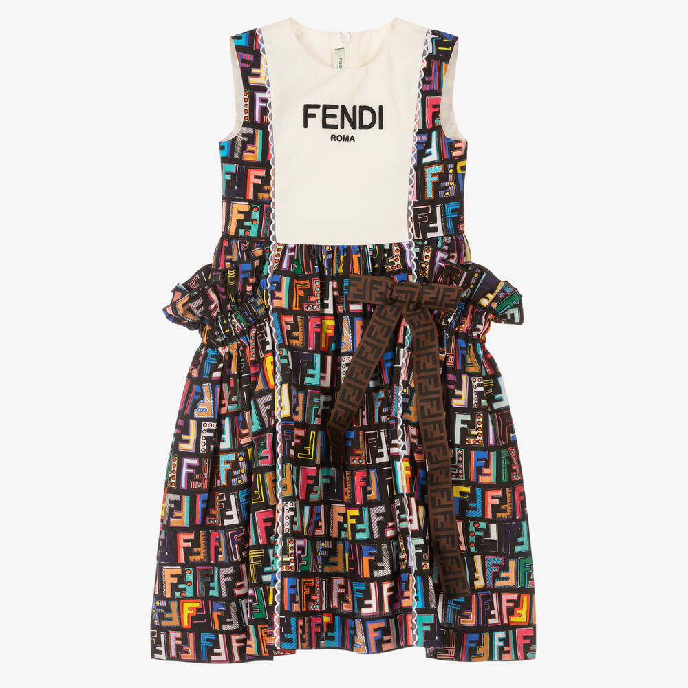 Fendi - Robe noire en coton FF Fille  | Childrensalon