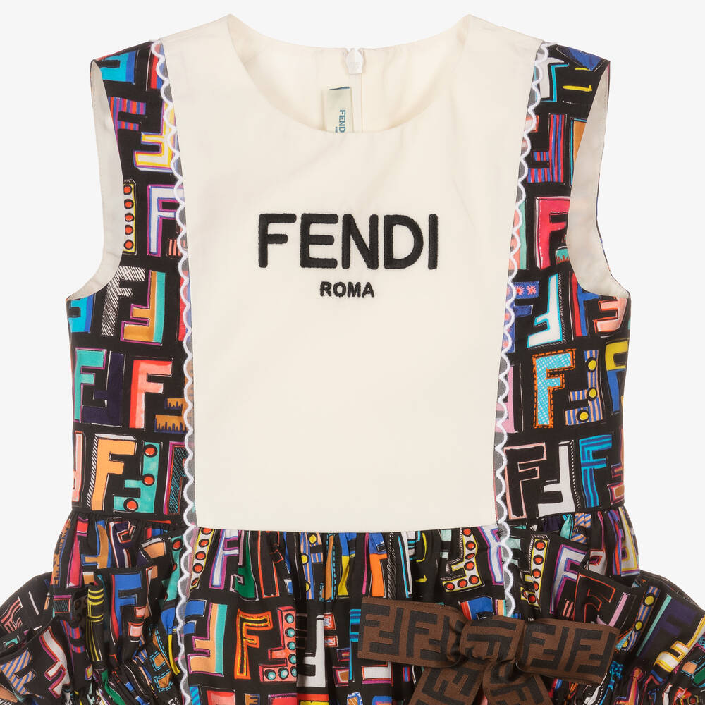 Fendi-Girls Black FF Cotton Dress  | Childrensalon Outlet