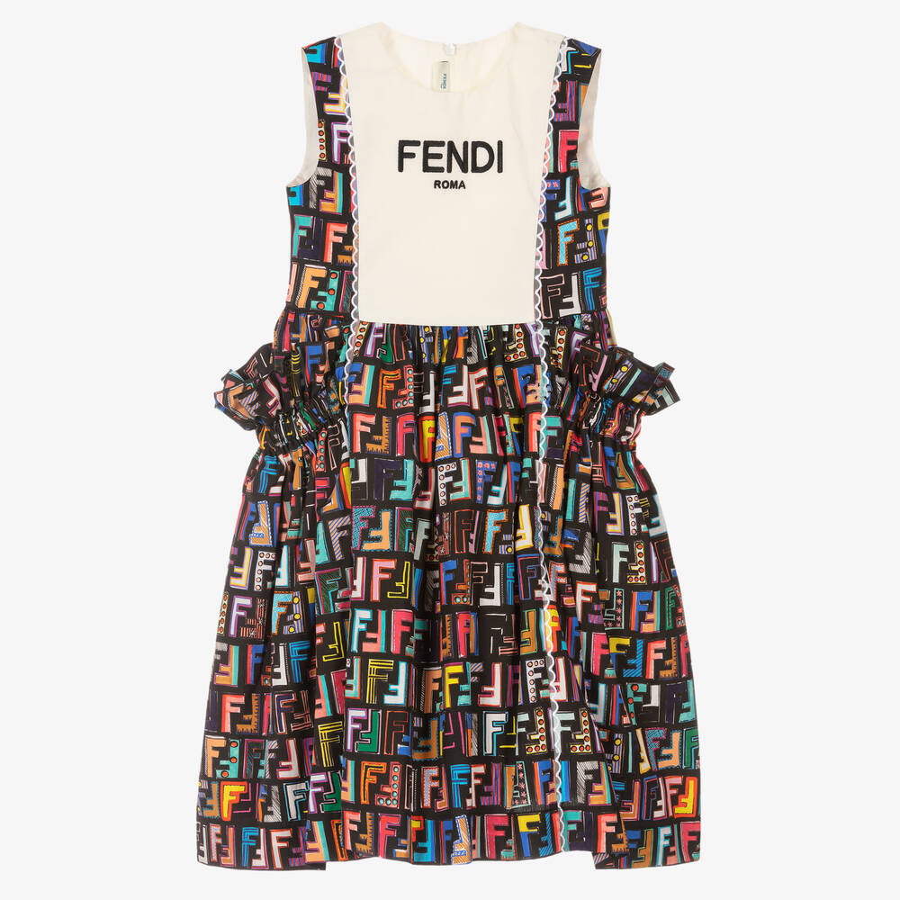 Fendi-Girls Black FF Cotton Dress  | Childrensalon Outlet