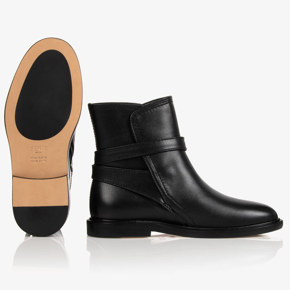 Fendi-Girls Black Leather Boots | Childrensalon Outlet