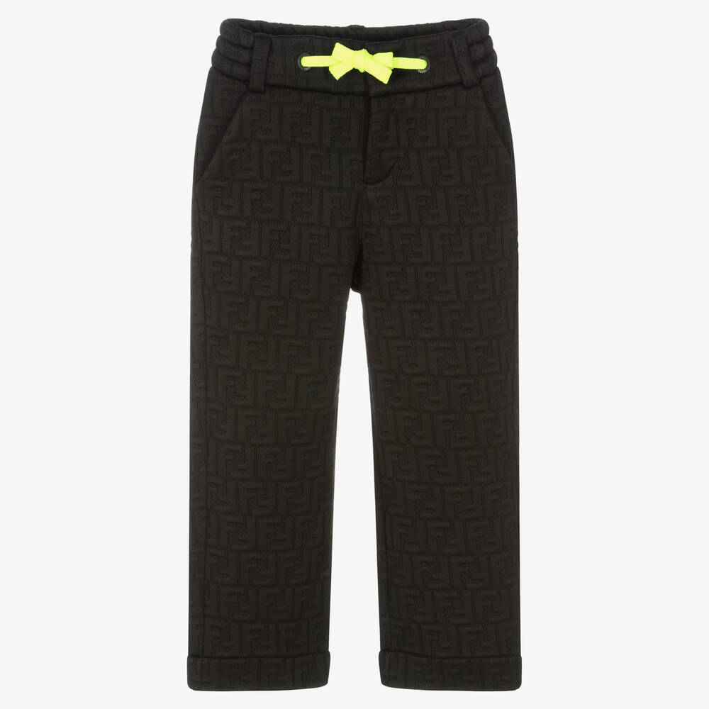 Fendi - Girls Black Logo Cotton Joggers | Childrensalon