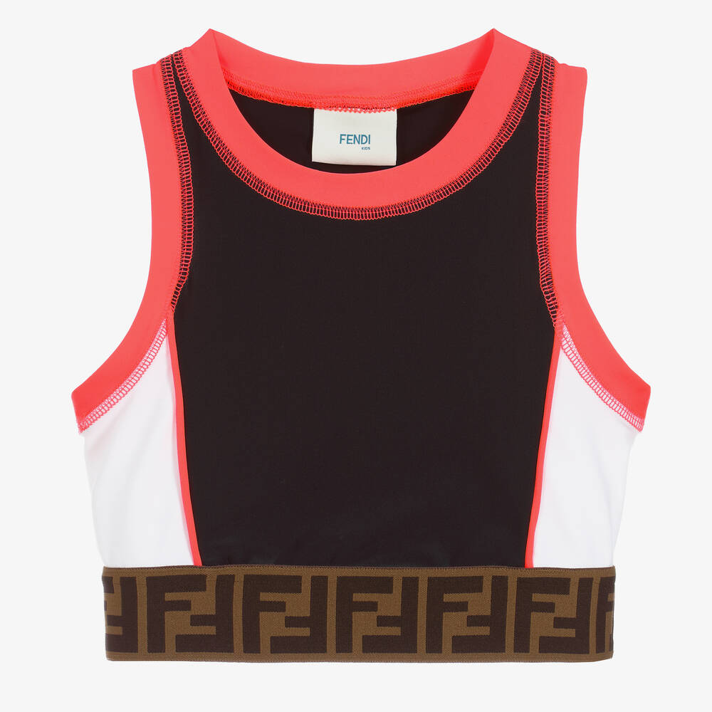 Fendi - Girls Black Logo Crop Top | Childrensalon