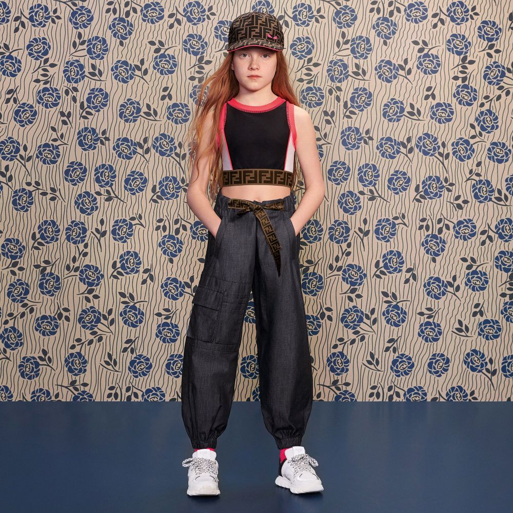 Fendi Girls Black Logo Crop Top