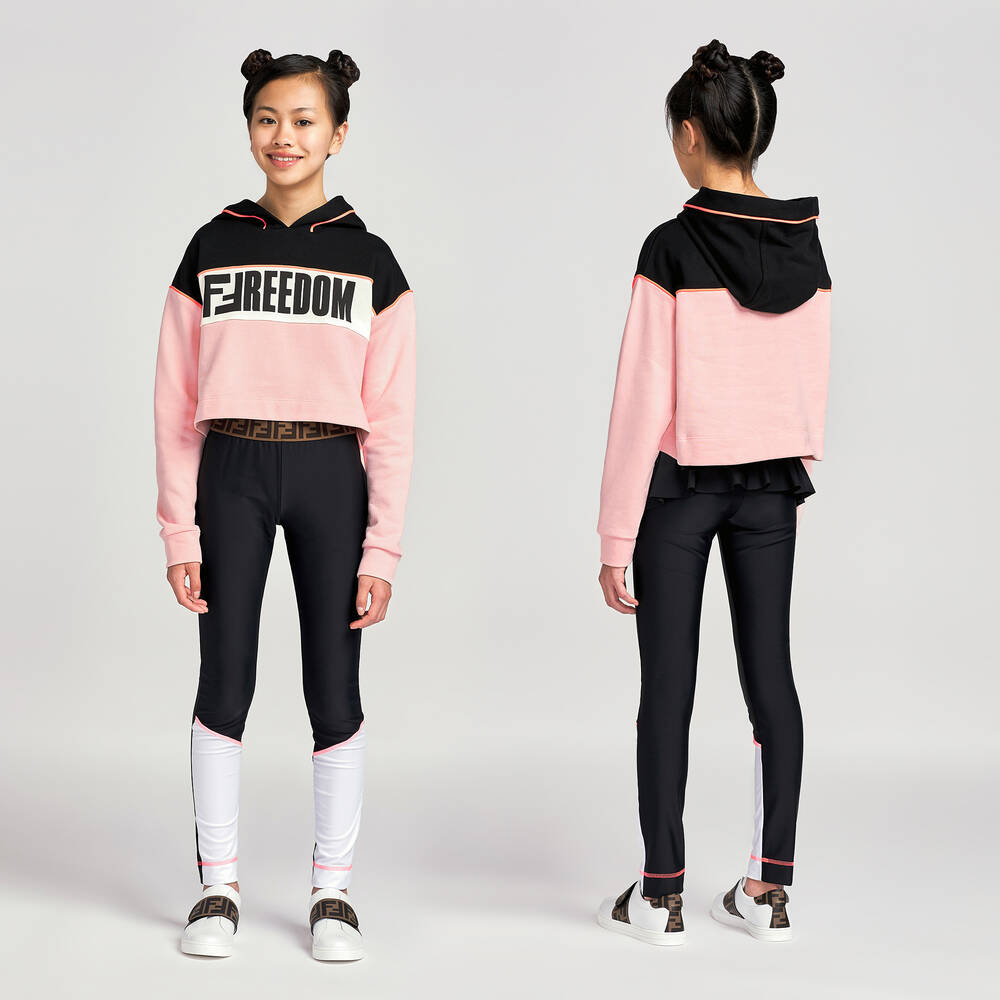 Fendi Girls Black Logo Leggings Childrensalon Outlet
