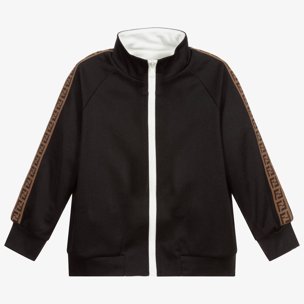 Fendi - Girls Black Logo Zip-Up Top | Childrensalon