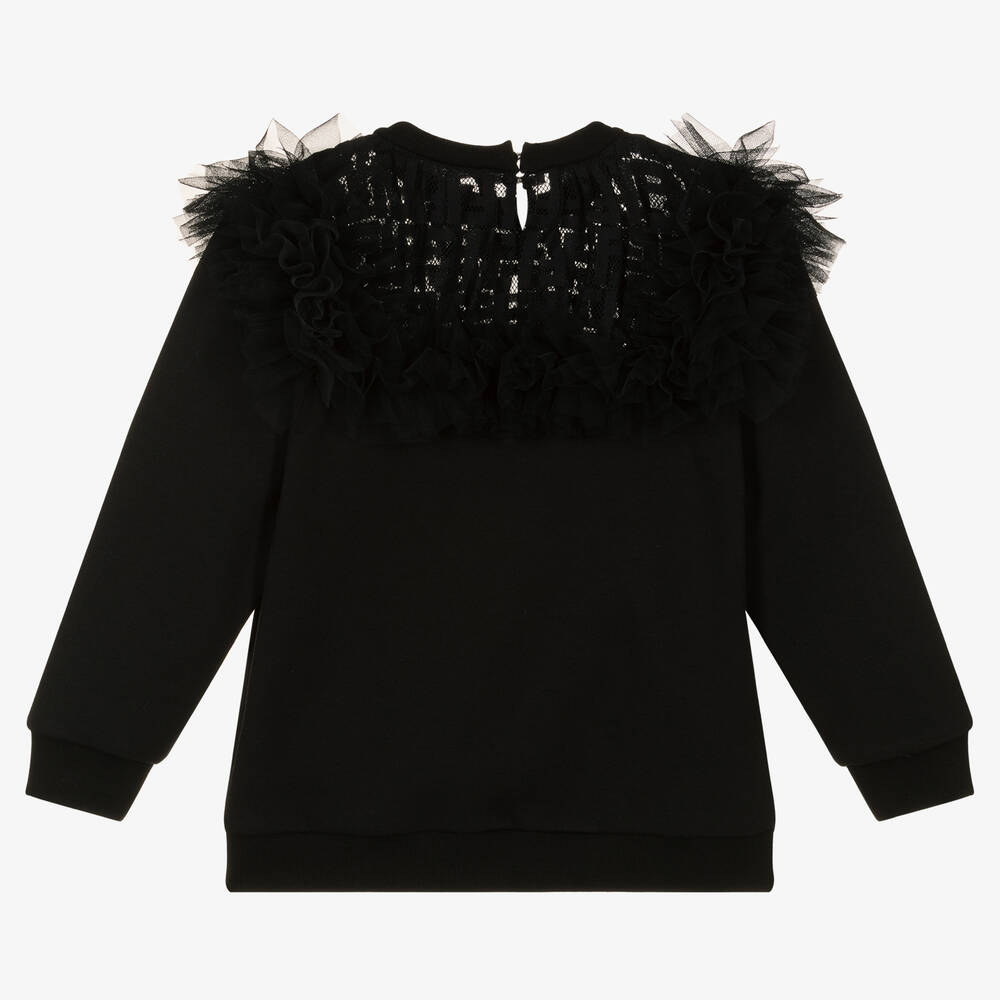 Fendi-Girls Black Ruffle Sweatshirt | Childrensalon Outlet