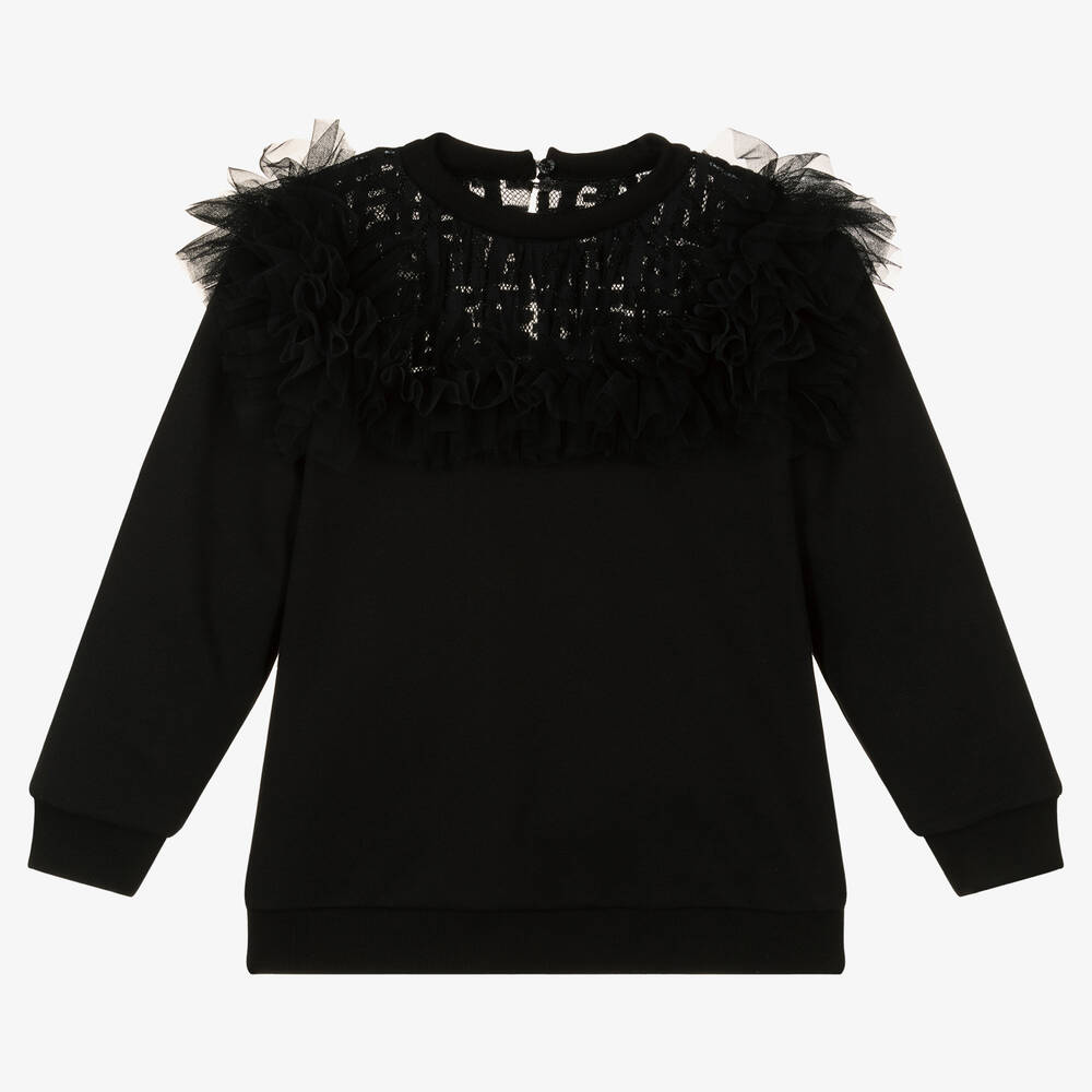 Fendi-Girls Black Ruffle Sweatshirt | Childrensalon Outlet