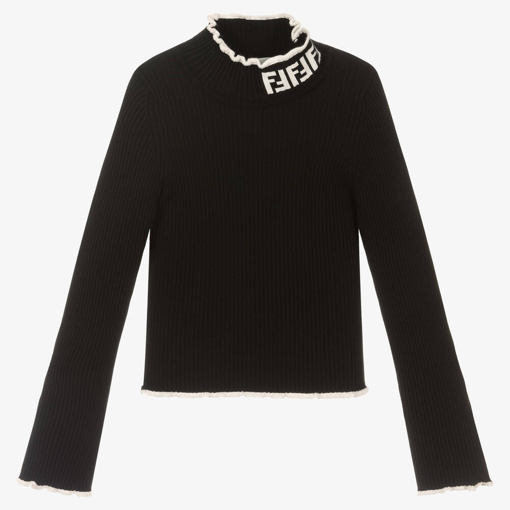 Fendi - Haut noir et blanc col volant fille | Childrensalon