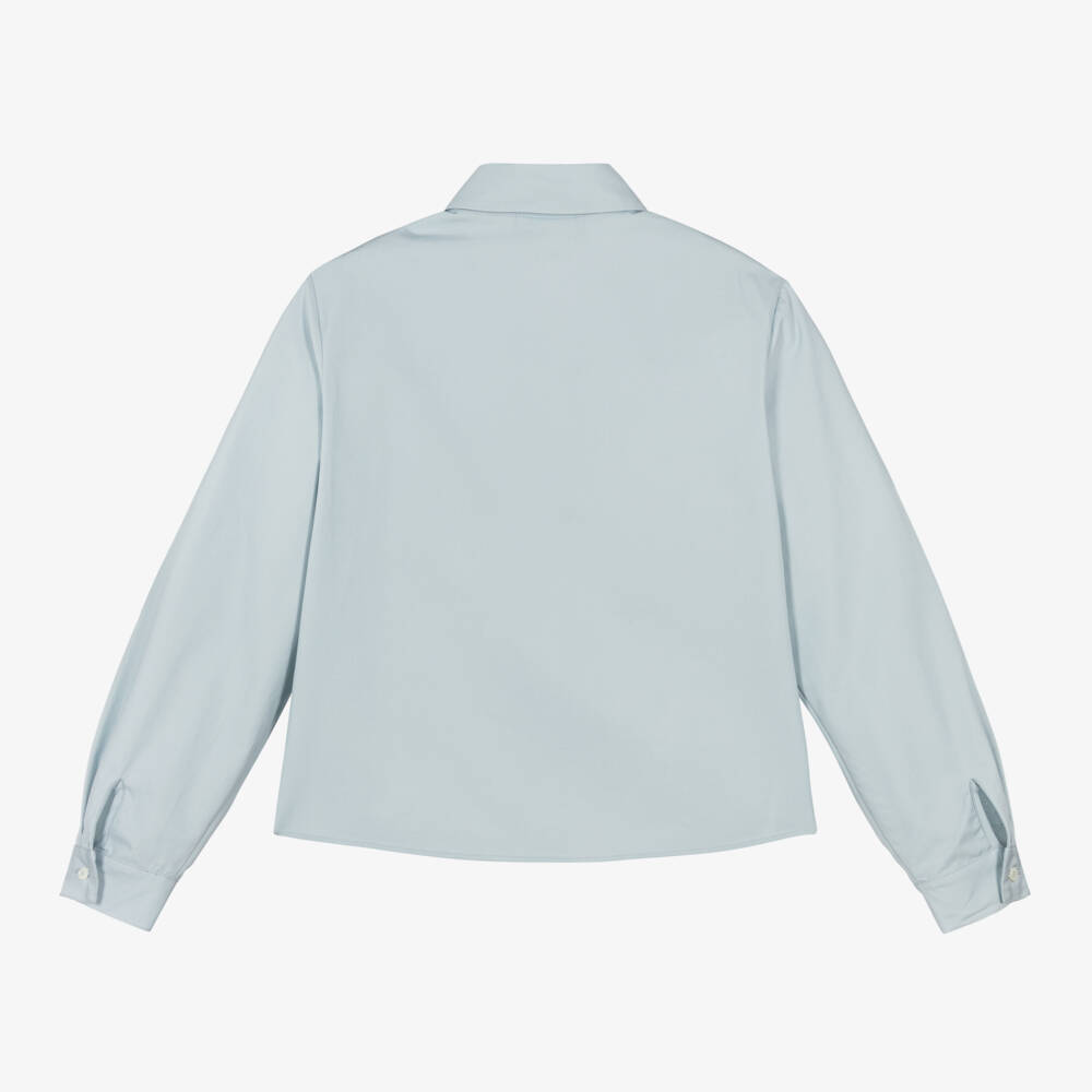 Fendi-Girls Blue Cotton Ruffle Blouse | Childrensalon Outlet