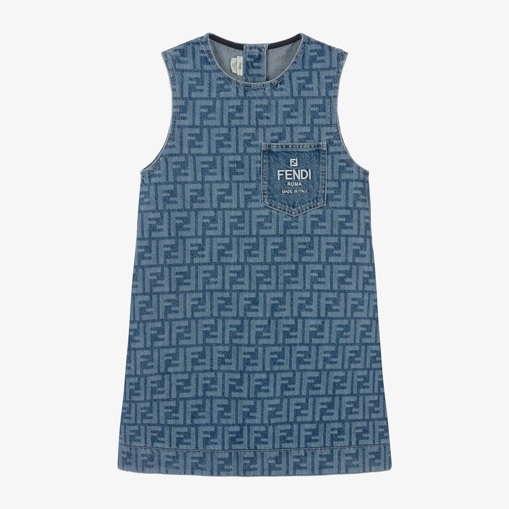 Fendi-Girls Blue FF Denim Dress | Childrensalon Outlet