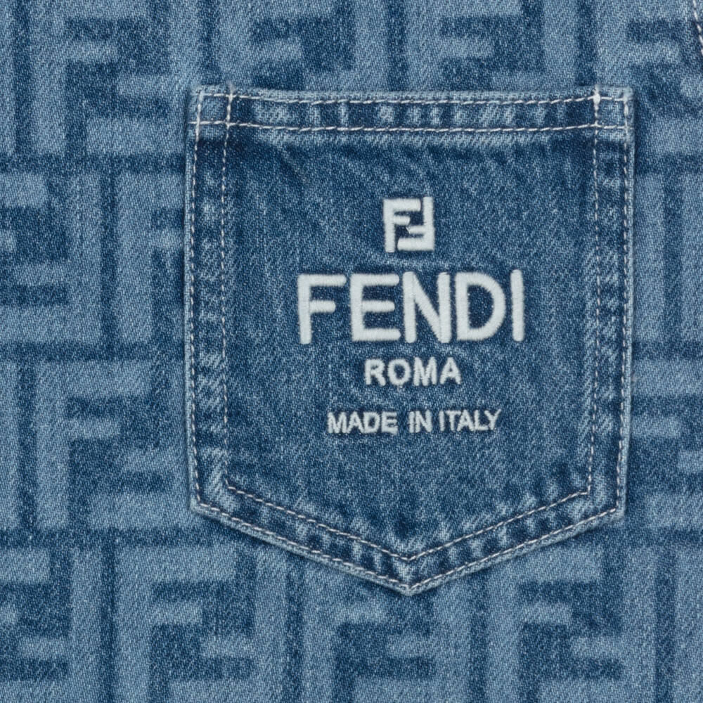 Fendi-Girls Blue FF Denim Dress | Childrensalon Outlet