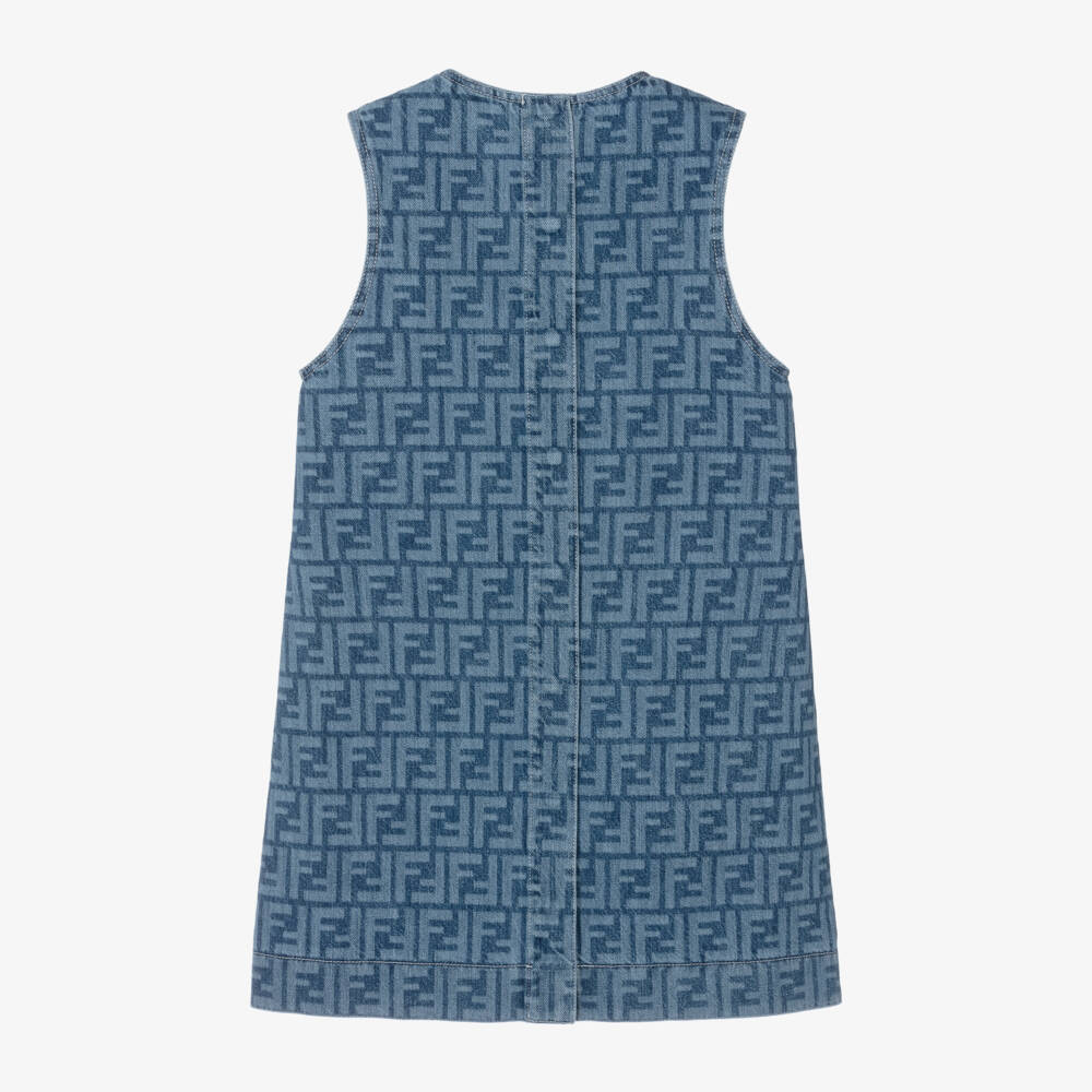 Fendi-Girls Blue FF Denim Dress | Childrensalon Outlet