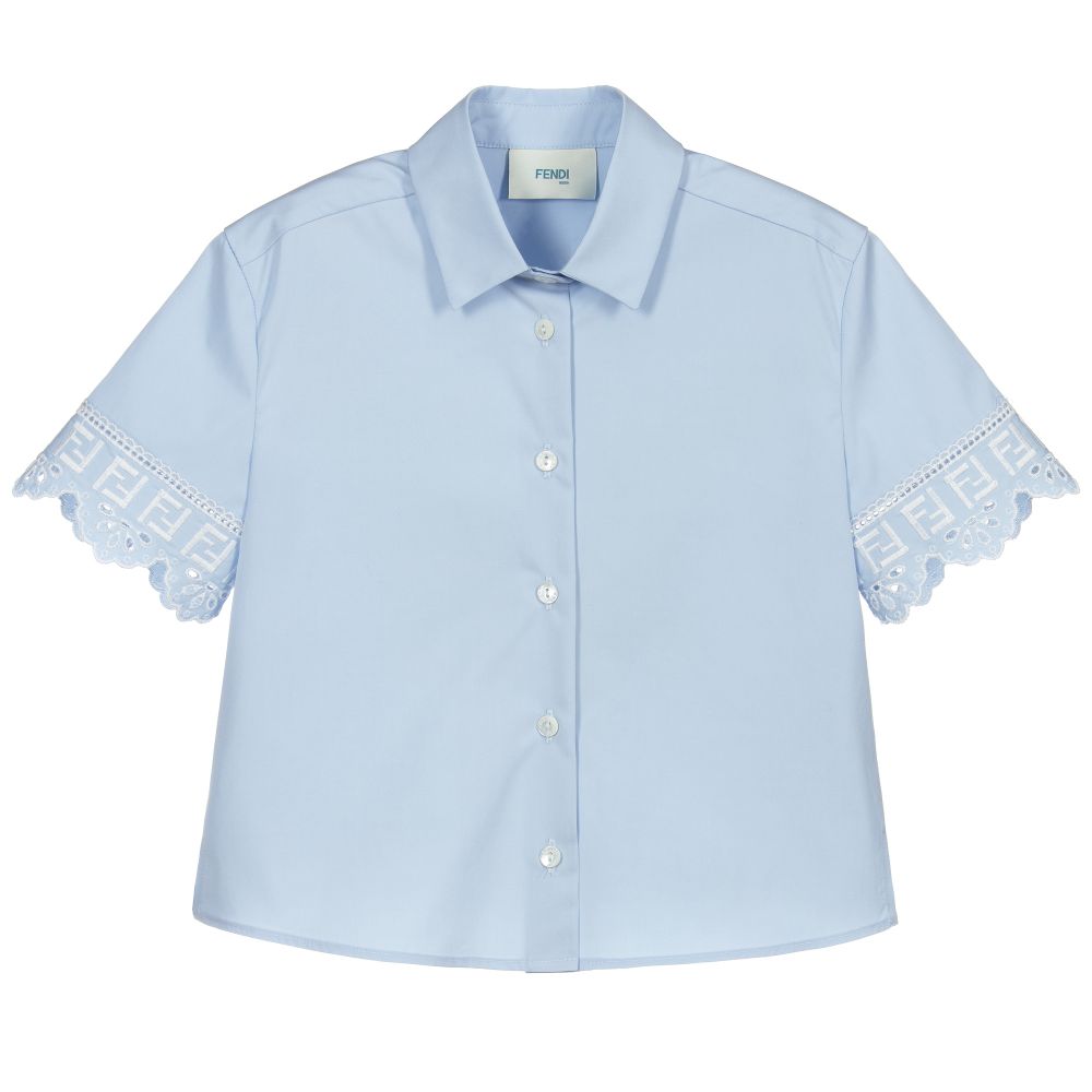 Fendi - Girls Blue FF Logo Blouse  | Childrensalon