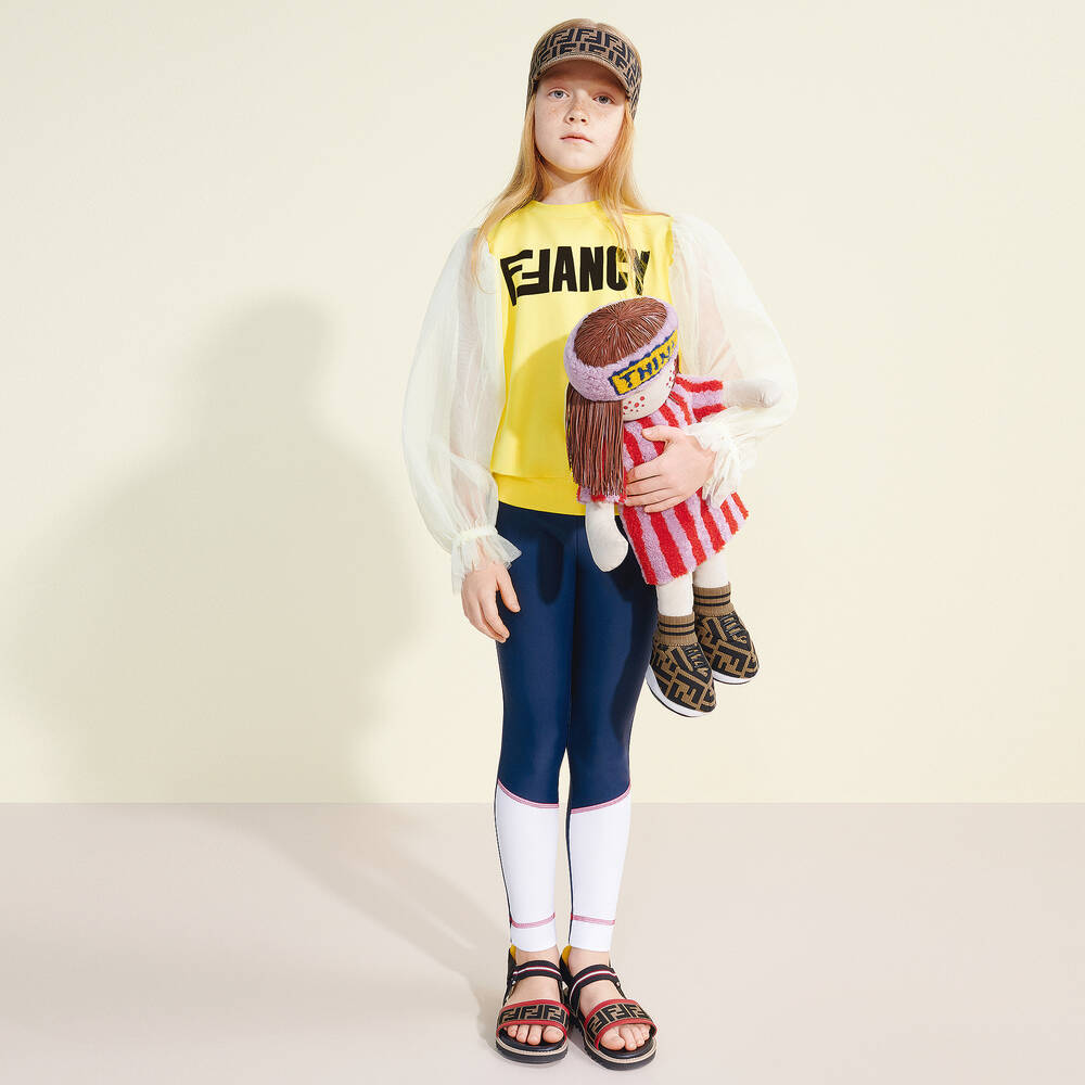 Fendi-Girls Blue FF Lycra Leggings | Childrensalon Outlet