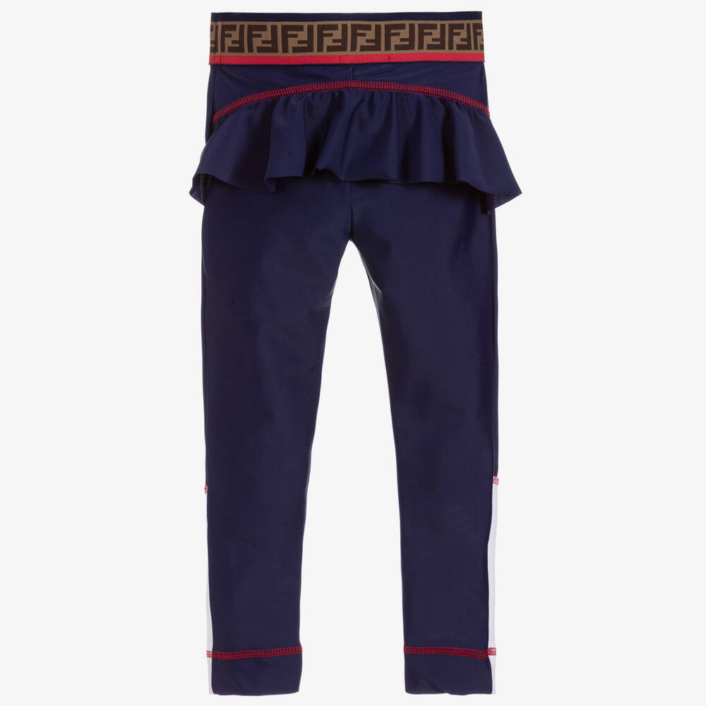 Fendi-Girls Blue FF Lycra Leggings | Childrensalon Outlet