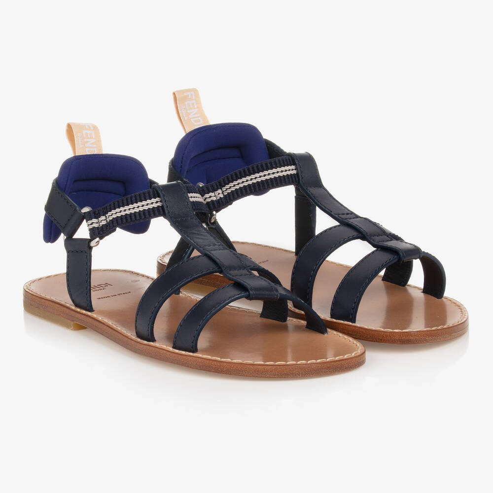 Fendi Girls Blue Leather Sandals Childrensalon Outlet